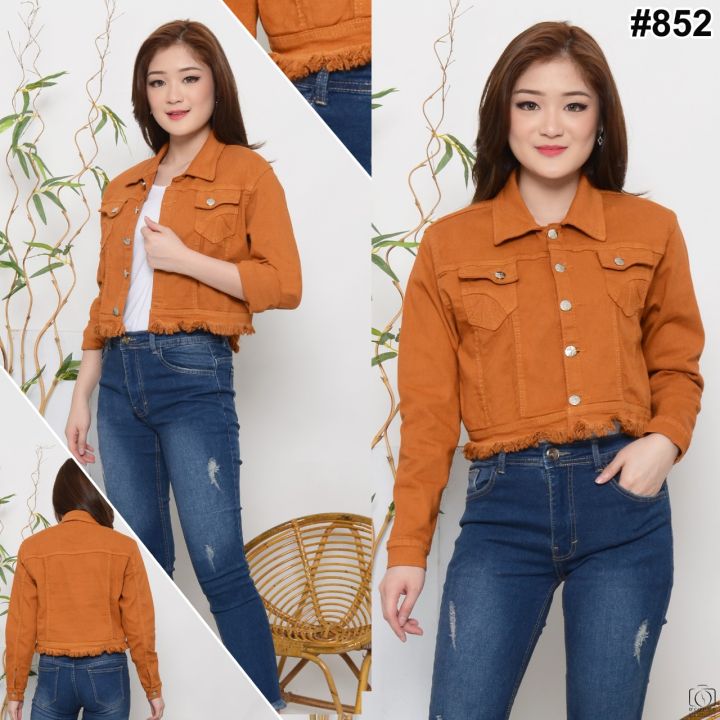 TM mode Jaket Jeans Crop Rumbai Warna Kuning / Jaket Jeans Body Pendek ...