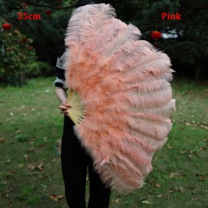 ADAM 3052cm 3560cm Handheld Fur Fan 12 Bones Runway Props Carnival Belly Dance Stage Fan High Quality Big Red Ostrich Performance Fur Fan Crafts
