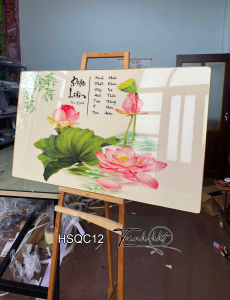 Khung tranh hoa sen treo tường Tranh hoa sen cá chép sen hồng thanh khiết tráng gương treo tường HSQC12