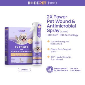 HICC PET 2X Power Pet Wound & Antimicrobial Spray Hot Spot Treatment Skin Allergies Scratching for All Pet 290ml