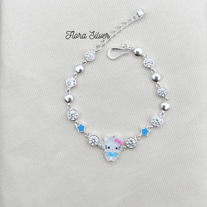 FLORA 0314M - Set bạc ta dây chuyền lắc tay hình mèo Hello Kitty dành cho bé gái