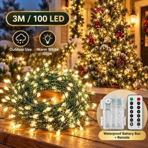 SG Ready Stock 100LED Christmas String Lights 3M Warm White Remote Control Xmas Tree Fairy Lights