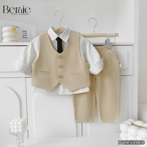 Set vest gi lê tay dài Luxe cho bé trai 4 chi tiết phong cách Hàn quốc 9 tới 25kg BERNIE H1225B22Đ