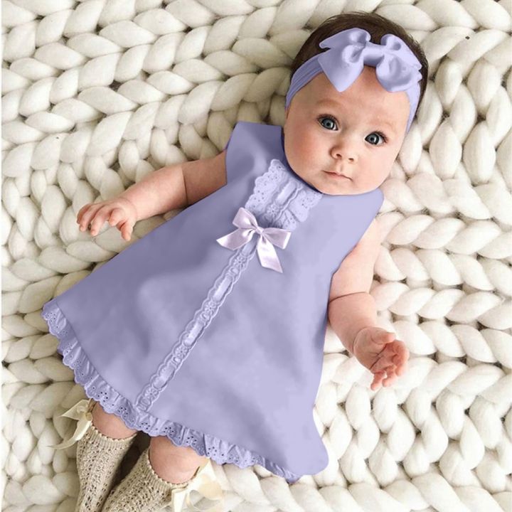 SHEN ZHEN MALL 0 2 years Newborn Baby Girl Sleeveless Casual Maxi Bow Dress Headband Set outfit Lazada