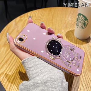 YIWESAN Casing Ponsel untuk OPPO A37 A37F A83 A71 A71K A39 A57 A57T A53 A53s A33 A32 A11s Case lembut astronot lipat dudukan Casing ponsel HP lensa penuh pelindung silikon Softcase pelindung kreatif Kesing