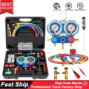 ⚙️Heavy‑Duty Car Aircon Manifold Gauge Set R134A Refrigerant Snow Pressure Gauge Dual Valve AC Repair Tool Kit Full Accessories Hard Shell Storage Case For DIY & Professional Repair