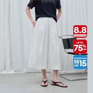 Giordano Women 100% cotton seam detail wide leg cropped culotte pants Free Shipping 18426705