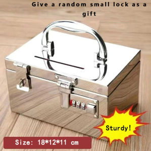 Stainless steel money box + password lock + coin slot + padlock  Money box  Portable supermarket mon