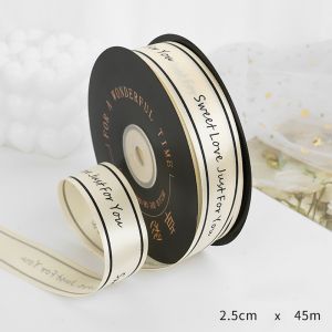 [2.5CM X 45M]  Cuộn Ruy Băng "TRẮNG" In Chữ Cao Cấp Sang Trọng.