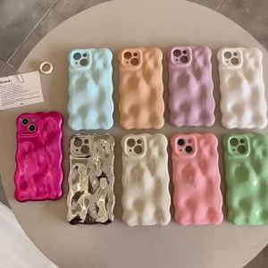 3D Wave Pattern Phone Case For iphone 15 14 13 12 11 Pro Max INS Candy Color Fashion Soft Silicone Shockproof Back Cover Cases
