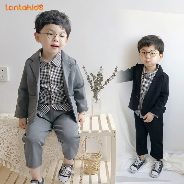 3Pcs Kids Baby Boys Korean Gentleman Suit Coat+T Shirt+Pants Party Formal  Set