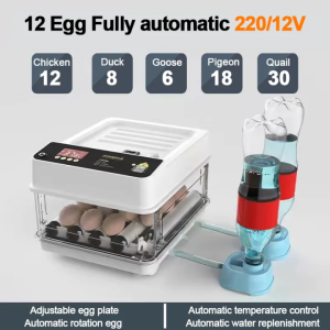 220V/12V egg fully automatic incubator 130 pieces fully automatic incubator intelligent digital incubator brooder with temperature control automatic rotating hatching chicken duck goose quail bird farm incubator