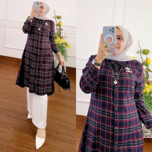 Tunik Arisha Terbaru: Atasan Wanita Murah Motif Kotak-Kotak Busui