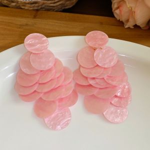SQMETR Vỏ tròn Bông tai vỏ sò Phong cách bãi biển Quà tặng trang sức Bông tai dài rủ Thời trang Bông tai tua rua hình vỏ sò Bãi biển