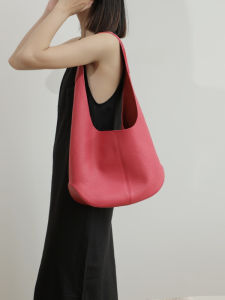 Top-grain leather bucket bag simple and casual style large-capacity tote bag niche design shoulder bag bag handbag