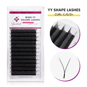 Genielash YY Shape Eyelash Extensions 0.07 C/D/D+ Curl Professional Volume Eyelashes Double Tips Premade Fan Lash Extensions