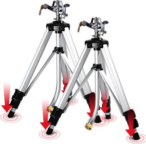 YAMATIC หัวสปริงเกอร์ฉีดน้ำ บนฐานขาตั้งสามขาแบบปรับได้พื้นที่ขนาดใหญ่360องศาสปริงเกอร์แบบพัลสเตอร์ปรับงานหนักสำหรับสนามหญ้าสวนและหญ้าฉีดสเปรย์ได้ถึง20-90ft(36นิ้ว)