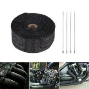 5M*5CM Titanium Exhaust Heat Wrap Roll for Motorcycle Fiberglass Heat Shield Tape with Stainless Ties