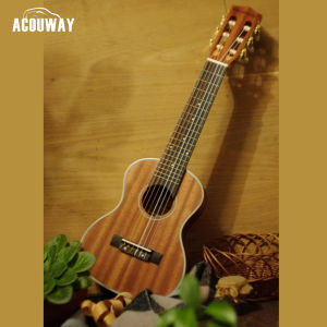 Acouway 28ที่สวมนิ้วสำหรับเล่นกีตาร์Guitalele G Uitarleleอูคูเลเล่ไม้Sapeleร่างกาย6สาย18กังวลคลาสสิกลูกบิดมัดกับกระเป๋าจูนเนอร์Capo