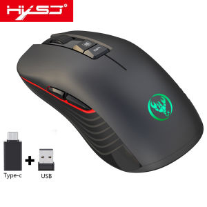 HXSJ T30 Wireless Rechargeable Mouse With TYPE-C Adapter Black Wireless Gaming Mouse 3600 DPI Adjustable 7-Color Light Gaming Backlight
