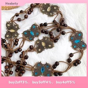 Heabety Bohemian Style Butterfly Water Woven Ethnic Style Wooden Bead Womens Belt Casual Vacation Style Waist Rope