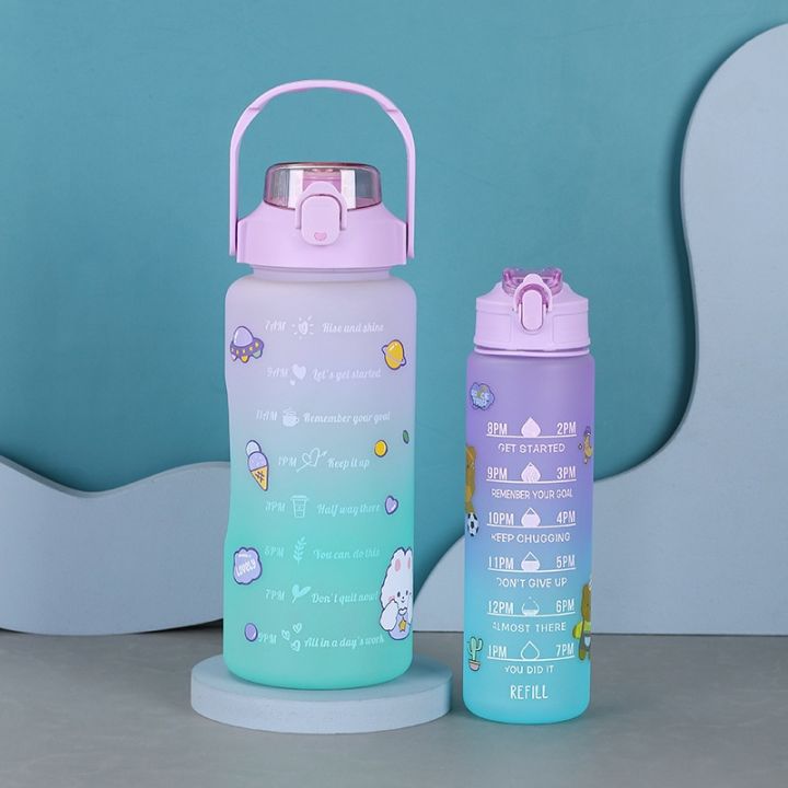 【One Set】2Liter + 1Liter PASTEL Motivational Water Bottle with Time ...