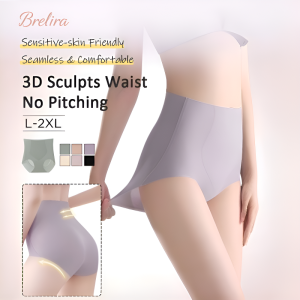 『Brelira』Ice Silk Panties Women Lingerie Seamless High Waist Panties Comfortable Tummy Control Hip Lift 3D Peach Lift Panty