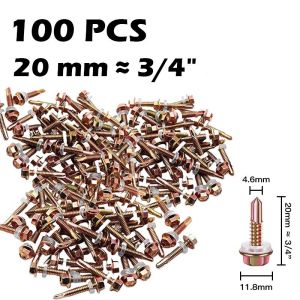KEELAT 100 Pcs Self Drilling Screw 304 Stainless Steel Hexagon Head with Collar Hex Drill Tail Self Tapping Screws