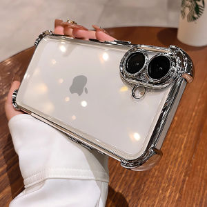 Kantung Udara Airbag Acrylic Clear Hard Electroplating Shockproof Phone Case For iPhone 17 16 15 14 Pro Max Plus 13 12 11 Pro Max XR Transparent Soft Edge Anti-drop Anti-fall Phone Casing Cover With Kaca Lens Films Protector