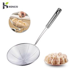 Konco Mesh Strainer Stainless Steel Fine Mesh Food Strainer Fried foods sieve Dumplings Colander with long Handle