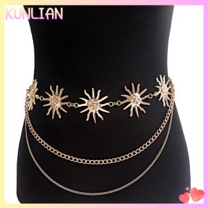 [KUNLIAN] Đa lớp Punk Gothic mặt trăng mặt trời eo chuỗi kim loại thắt lưng cho phụ nữ ăn mặc đồ trang sức eo chuỗi eo thắt lưng