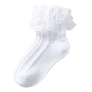 Soft Cotton Girls Socks Featur Lace Detail Childrens Casual Ankle Socks for Daily Outfits and Special Occasion