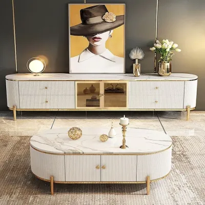 bufet tv minimalis modern terbaru marmer asli kaki besi salur cat duco