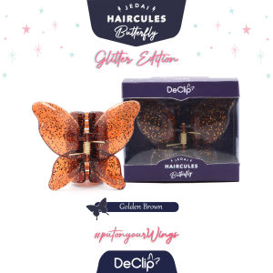 DeClip Jedai Butterfly Haircules Jepit Kupu Gigi 4 Ukuran 45cm Warna Golden Brown Glitter