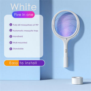 5 In1 Electric Mosquito Racket 90° Rotatable Mosquito Killer Lamp Electric Shocker 365nm UV Light Bug Zapper Trap Flies Summer Fly Swatter