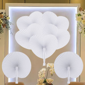 5PCS Silk Folding Fan Paper Hand Fan for Wedding Heart Accordion Fan with Plastic Handle