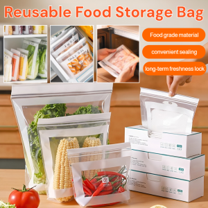 Long Thick Double Rib Fresh-keeping Sealed Bag Reusable Food Storage Bag for Refrigerator Travel Durable Leakproof