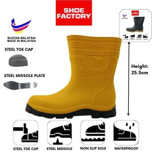 Gajah King Mid Cut Safety Rain Boots Steel Toe Cap and Steel Midsole Kasut Getah Besi Size 39-44 From Shoe Factory Malaysia