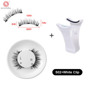 SUNYWILL®1 Pair Magnetic Eyelashes 4 pieces With Clip Reusable Natural False Eyelashes No Glue Safety 3D False Eyelash For Makeup