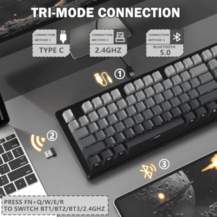 Attack Shark M87 PRO Mechanical Gaming Keyboard Wireless Tri-Mode Hot-Swappable Custom Switch TKL 5000mAh RGB Backlit