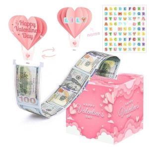 Oldlaiben Birthday Money Box Cash Pull Gift Boxs Pull Out Valentines Day Cash Diy Pull-Out Surprise Gift Box