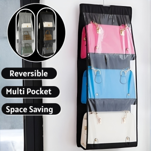 【Space-Saving/Double-Sided】Multi-Layer Closet Bag Holder Reversible Fabric Handbag Organizer Multi-Layer Hanging Storage for Closet Hanging Purse Organizer Double Sided Storage Bag Closet Storage