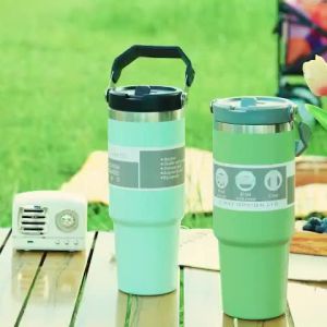 900ML Tumbler with Foldable Straw Thermos Coffee Mug Stainless Steel Hot and Cold Water Bottle