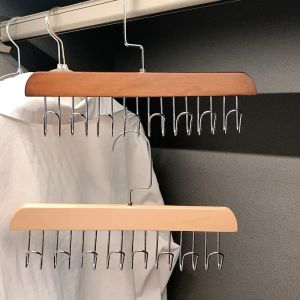 *KHS* 8 Hooks Solid Wood Hanger Anti Slip Multi Hook Coat Rack Multifunctional Bra Hanger Belts Rack Non-Slip Tie Hanger Scarf Holder Underwear Organizer Storage Hooks Hanger