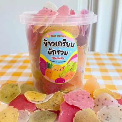 Dear Mommy ข้าวเกรียบผักหลากสีโฮมเมด (ตำลึง แครอท มันหวาน บรีสรูทมันฝรั่งมันม่วง) ผสมงาม้อน