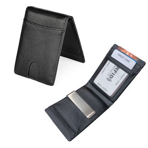 New Anti RFID Genuine Leather Mens Money Clip Wallet Female Credit Card Case Male Metal Bill Clamp Cash Holder Purse For Women
