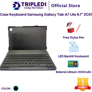 TRIPLEDI Case Samsung Galaxy Tab A7 Lite 2021 SM-T220 SM-T225 8.7 inch Keyboard LED Backlit Wireless Bluetooth Free Stylus Pen Flip Casing Leather Magnetic Buckle Book Cover Slim Folio Sarung Pelindung Tablet Android Protektif Shockproof Stand Built-in