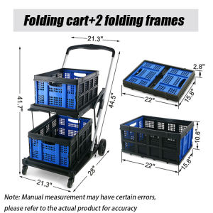 Folding Shopping Cart Utility Grocery Trolley Portable Outdoor Trolley With Storage Box Double Layer Shopping Car With 360° Swivel Wheels And Brakes Blue Trolley Large Capacity Grocery Cart For School Restaurant Warehouse Supermarket Picnic