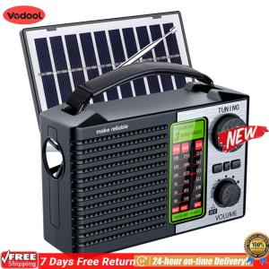 [VODF] Solar Radio with LED Flashlight BT Speaker Portable AM FM SW Radio for Camping