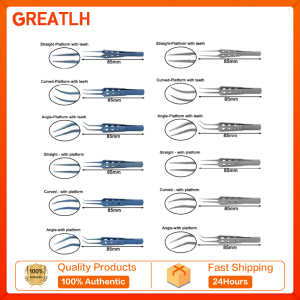 GREATLH 85mm Long Ophthalmic Forceps Tweezers Micro Forceps with Teeth/ Without Teeth Stainless Titanium Ophthalmic Instrument